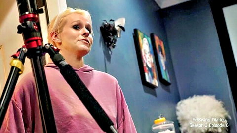 Blonde amateur swinger in pink hoodie shares kink and fetish lifestyle diary
