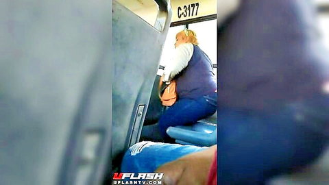 Amateur blonde woman seated on public bus, potential flash tease