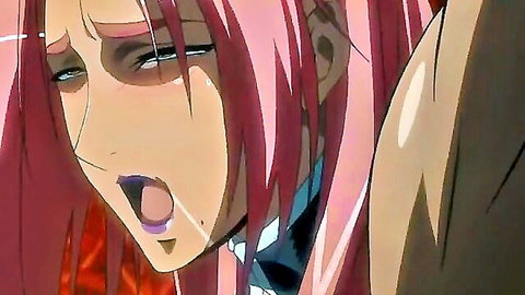 Pink-haired hentai girl Ingrid in ecstatic ahegao face close-up