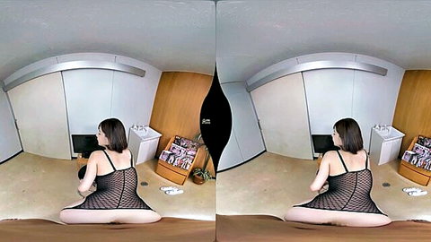 Eimi Fukada in black lace lingerie, rear view with exposed ass
