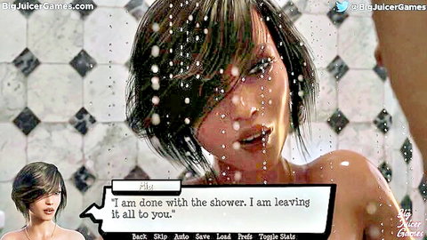 Pandora wet in shower, nude Asian MILF seductive pose from adult game