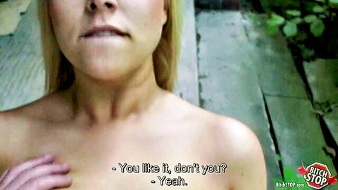 Blonde Nikky Dream topless, seductive outdoor tease