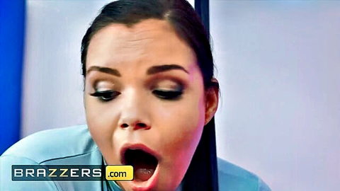 Sofia Lee with open mouth in intense Brazzers gym workout scene