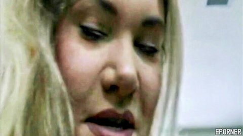 Closeup of seductive blonde with plump parted lips ready for blowjob