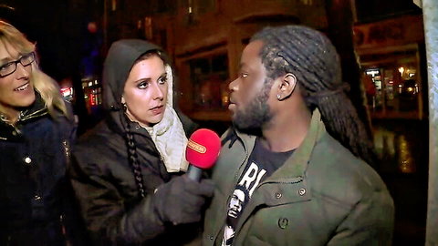Street MILF interview with blonde and brunette women turns into public BBC hallway hookup