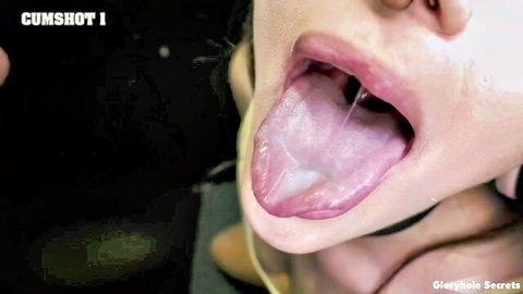 Luna Lovely gloryhole cumshot on tongue with piercing closeup