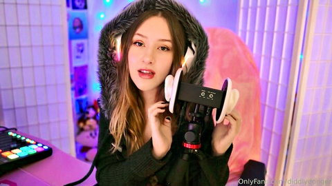 Diddlydonger in furry hoodie and headphones, teasing stroke session