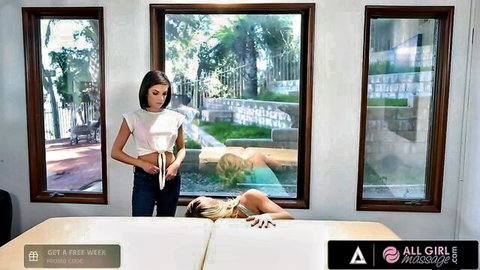 Darcie Dolce in all girl massage with fingering and hot scissoring action
