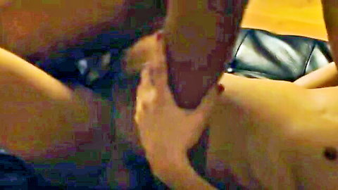 Tanned skinny woman gripped roughly on thigh during intense doggy style fuck