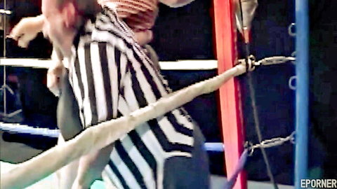 BBW slut bent over ropes in horny threesome sex with referee