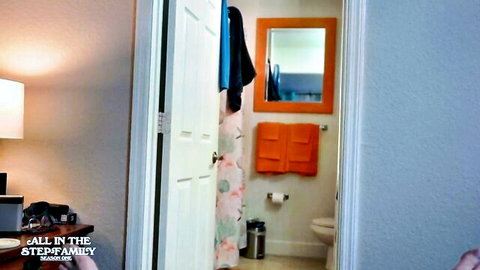 Stepmom bikini vacation bathroom tease in amateur home setup