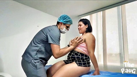 Chubby Latina girl in amateur doctor exam foreplay