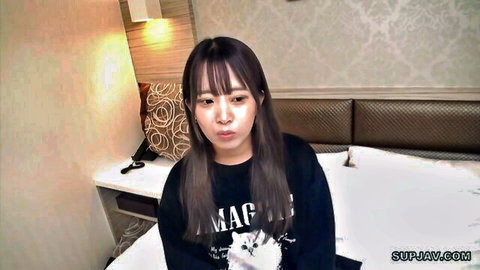 5-month pregnant Asian woman in black hoodie on bed, JAV thumbnail