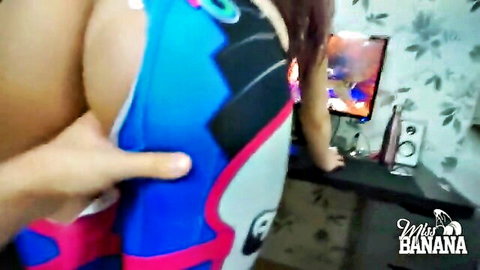 D.Va cosplay babe with big tits and ass exposed in gaming quickie