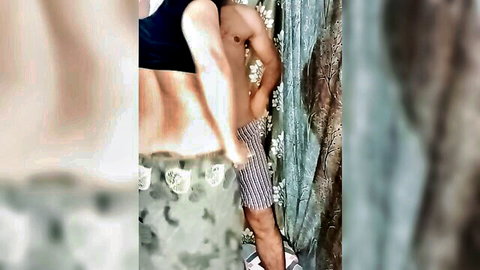 Sexy Nidhi Sharma in crop top and camo shorts, athletic side profile