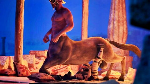 Muscular centaur passionately mounting and penetrating woman in fantasy scene