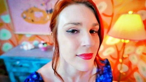 Redhead MILF Olive Wood in blue dress, mommy doctor roleplay tease