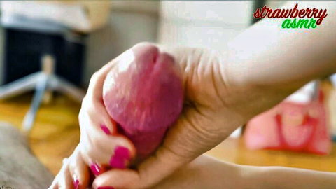 ASMR sensual handjob close-up of female hand gripping erect cock