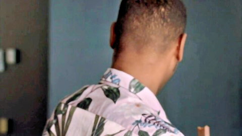 Back view of Black man in floral shirt, Blacked scene with Angelina Love