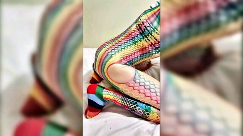 Sersii irfem boy in rainbow fishnet stockings with ass hole tease