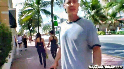 Catalina Cruz walks with Dave Pounder in outdoor Miami scene from licensedtoblow