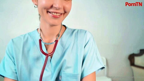 Arianarealtv as smiling Asian nurse in uniform with stethoscope