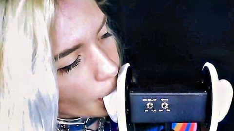 Rose ASMR blonde Asian beauty no hands ear licking closeup