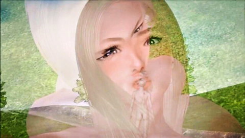 Blonde Lucy's seductive green-eyed kiss in growth fantasy