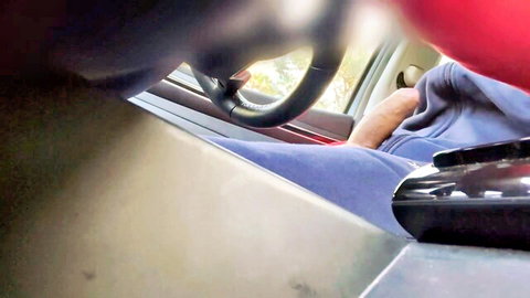 POV truck cruising with exposed hard cock in sweatpants