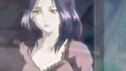 Anime cutie with purple hair in revealing pink dress, emotional expression