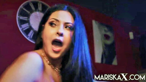 Mariska with blue hair topless and moaning in ecstasy