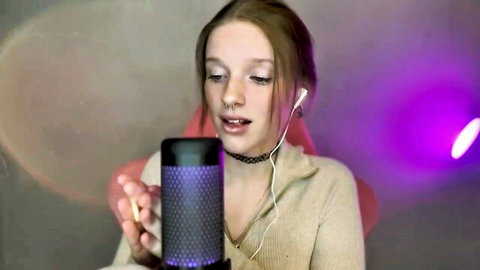 Kuporovaa Krupa teases with mic in amateur ASMR, redhead freckled beauty
