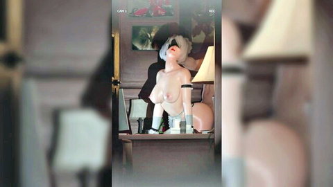 2B maid cosplay nude solo pose, detailed 4K figure with blindfold