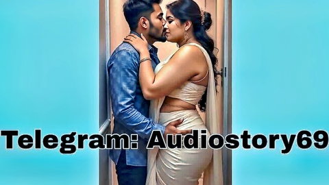 Indian couple in passionate saree embrace, boss and sister kiss