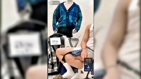 Vietnamese boy in short skirt and socks teases in amateur livestream