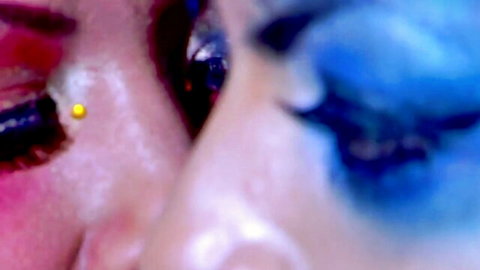 Erotic Asian with huge tits fingered by hot brunette in close-up tease