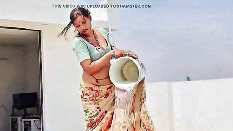 Alexis Fawx as stepmom in wet saree pouring milk, stepson practice scene