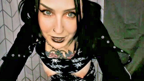Slutty_Spice tattooed goth exposing breasts in revealing black outfit