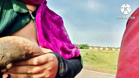 Indian girl Shivani exposing breast outdoors in Desi boyfriend sex video