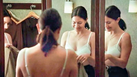 Magalie Lépine Blondeau and Monia Chokri in white bras, sexy mirror scene from The Nature of Love