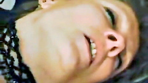 Mature woman in close-up ecstasy during home threesome