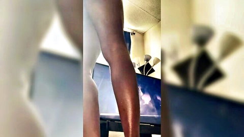 Pale-skinned woman extends toned thigh in intense PoundTown Challenge scene