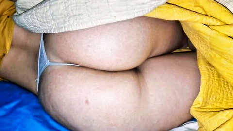 Carlamamadora's thick curvy ass in blue thong, teasing from behind in bed