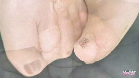 Mature BBW MILF feet in sheer nylons, foot fetish tease