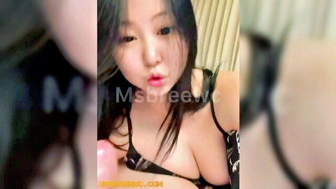 Msbreewc Japanese beauty with long hair in lacy bra, POV cleavage tease