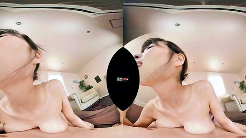 Topless Japanese amateur girl in VR bedroom pose