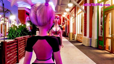 3D hentai shemale dickgirls with pink pigtails in revealing black outfits