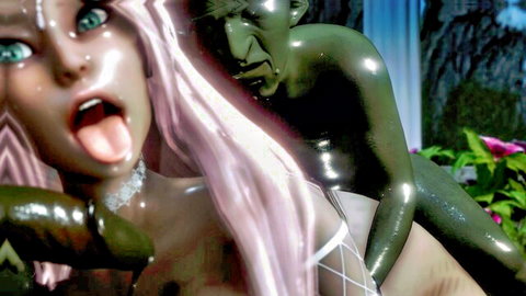 Pink-haired princess in lingerie ravished by green goblin monster
