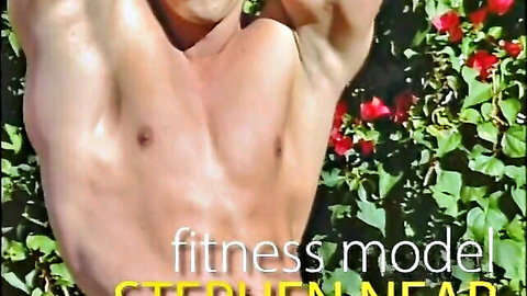 Stephen Near buff fitness model posing shirtless outdoors, muscular torso showcase