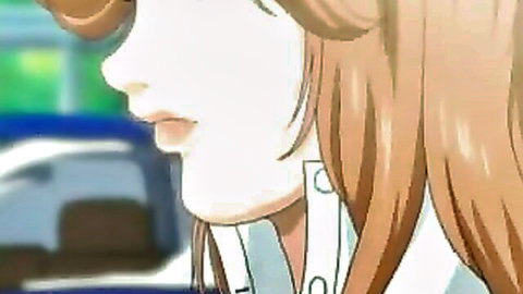 Anime girl profile closeup with plump lips orange hair and collared shirt